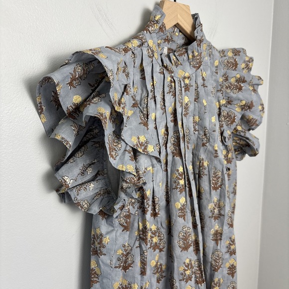 Victoria Dunn Blouse Floral Pintuck Mock Collar Ruffle Flutter Sleeves Women's S - Picture 3 of 9
